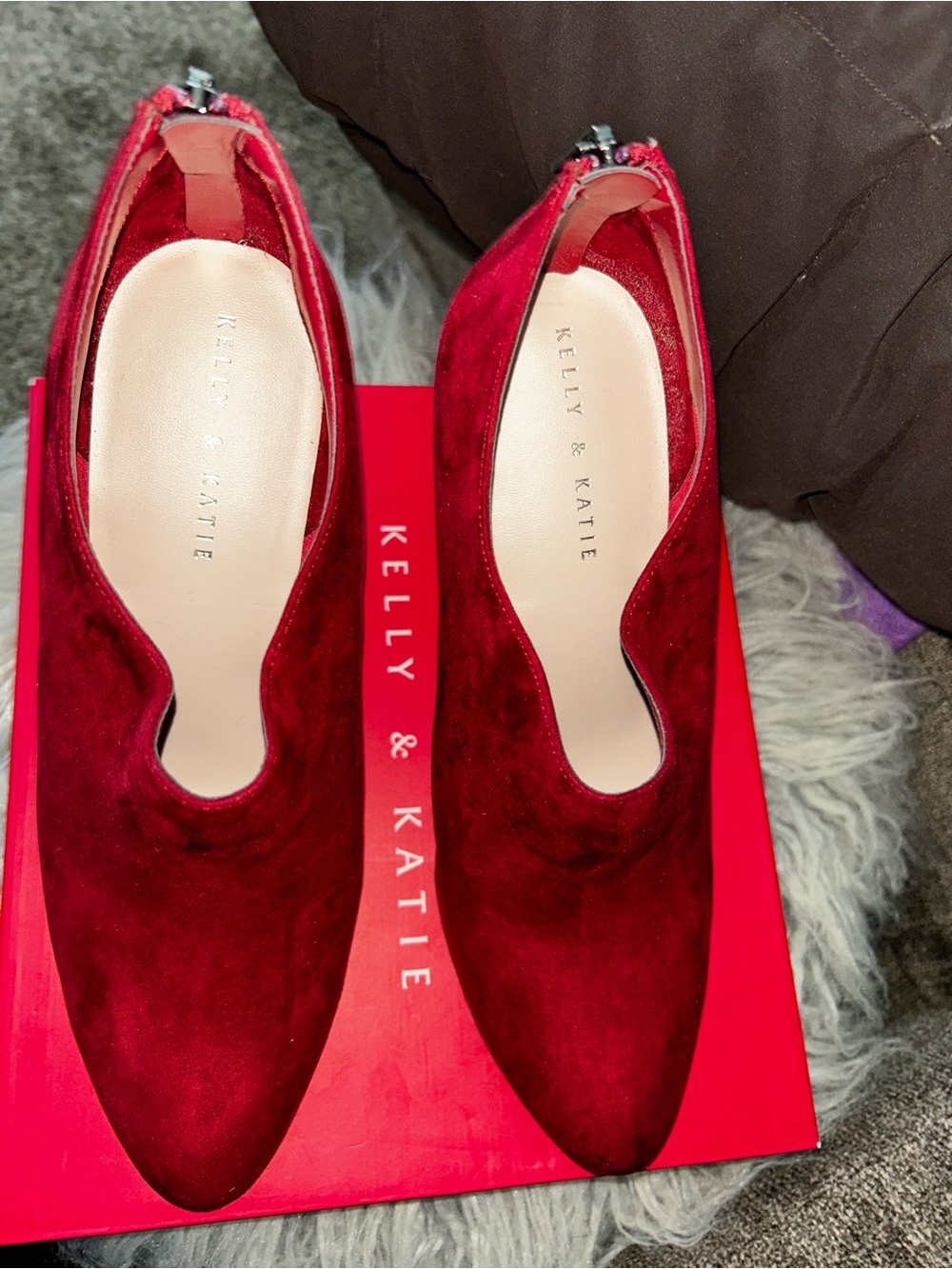 Kelly & Katie Red Suede High-Heel Ankle Booties - Picture 3 of 7
